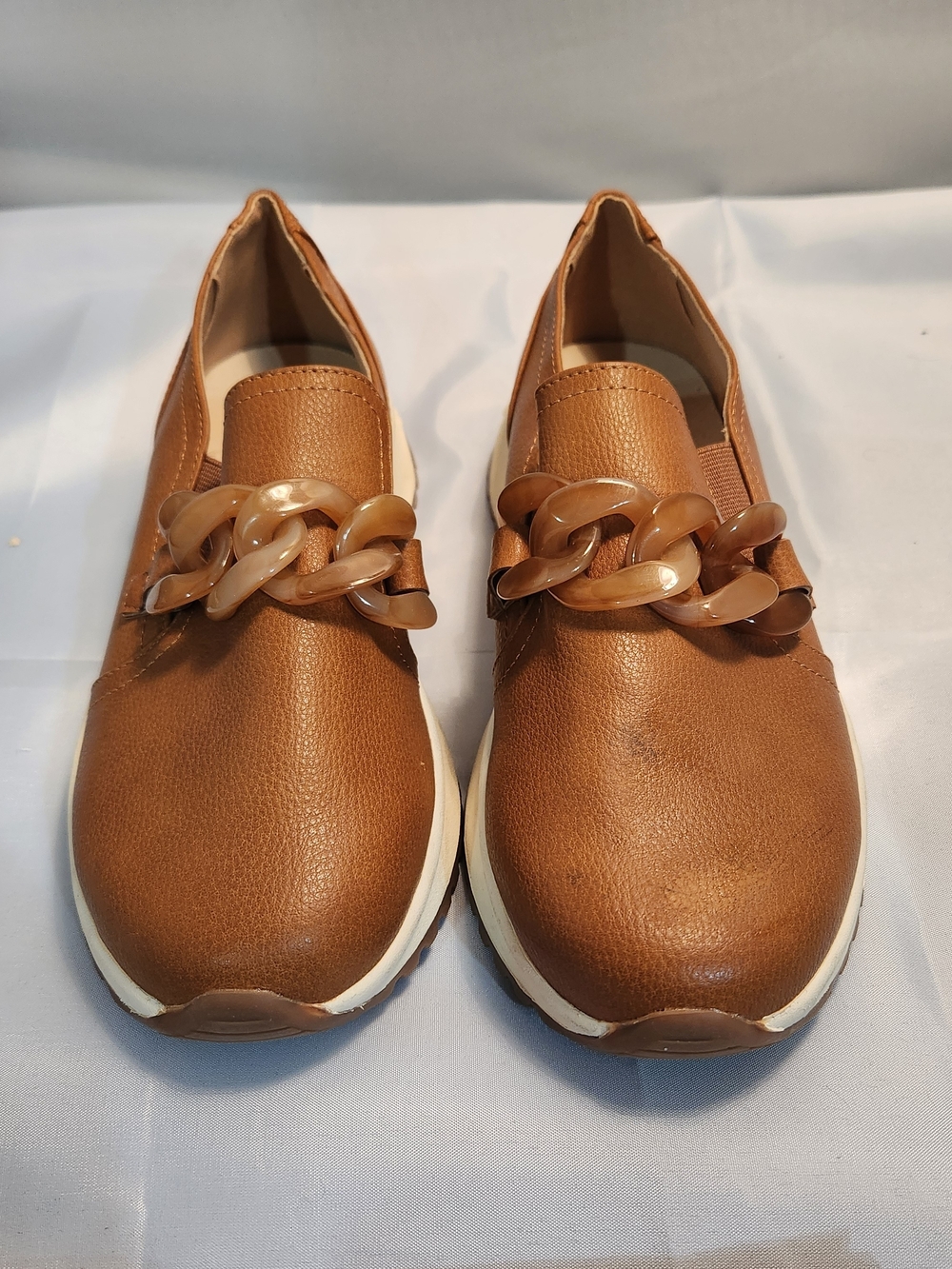Yellow Box Tan Chain-Accent Slip-On Loafers